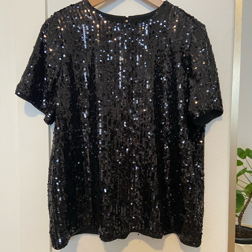 Express Black Sequin Lined Blouse XL